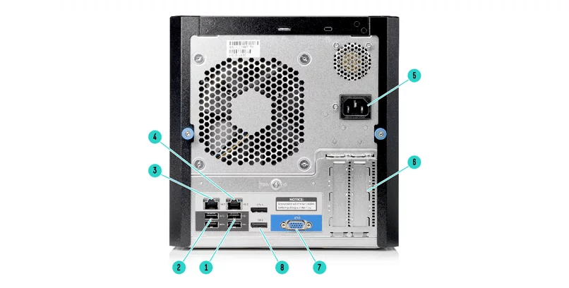 نمای پشت سرور اچ پی MicroServer Gen10