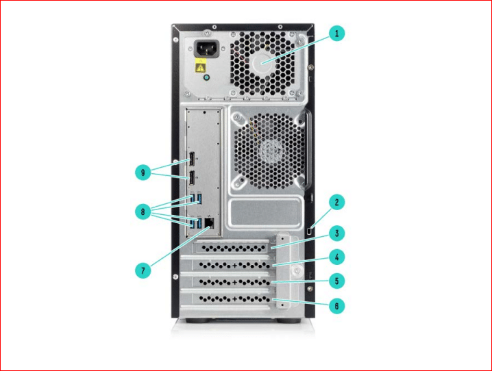 نمای پشتی HP ProLiant ML10 G9 Tower Server