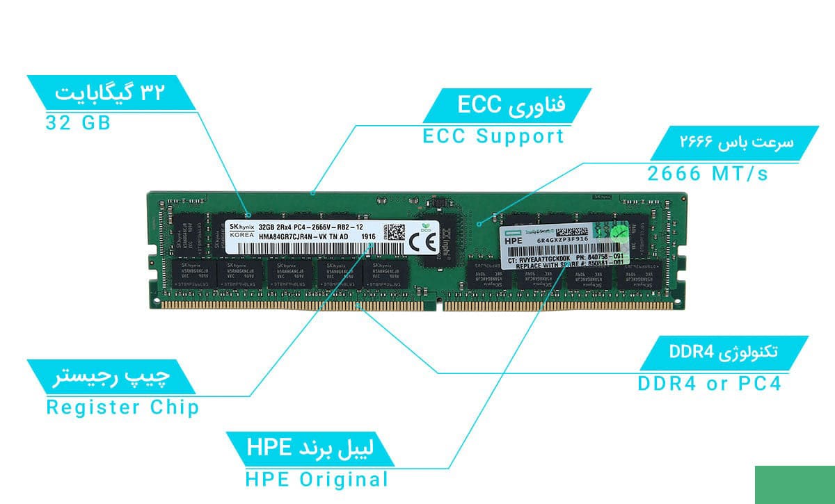 رم سرور اچ‌پی HPE 32GB PC4 2666